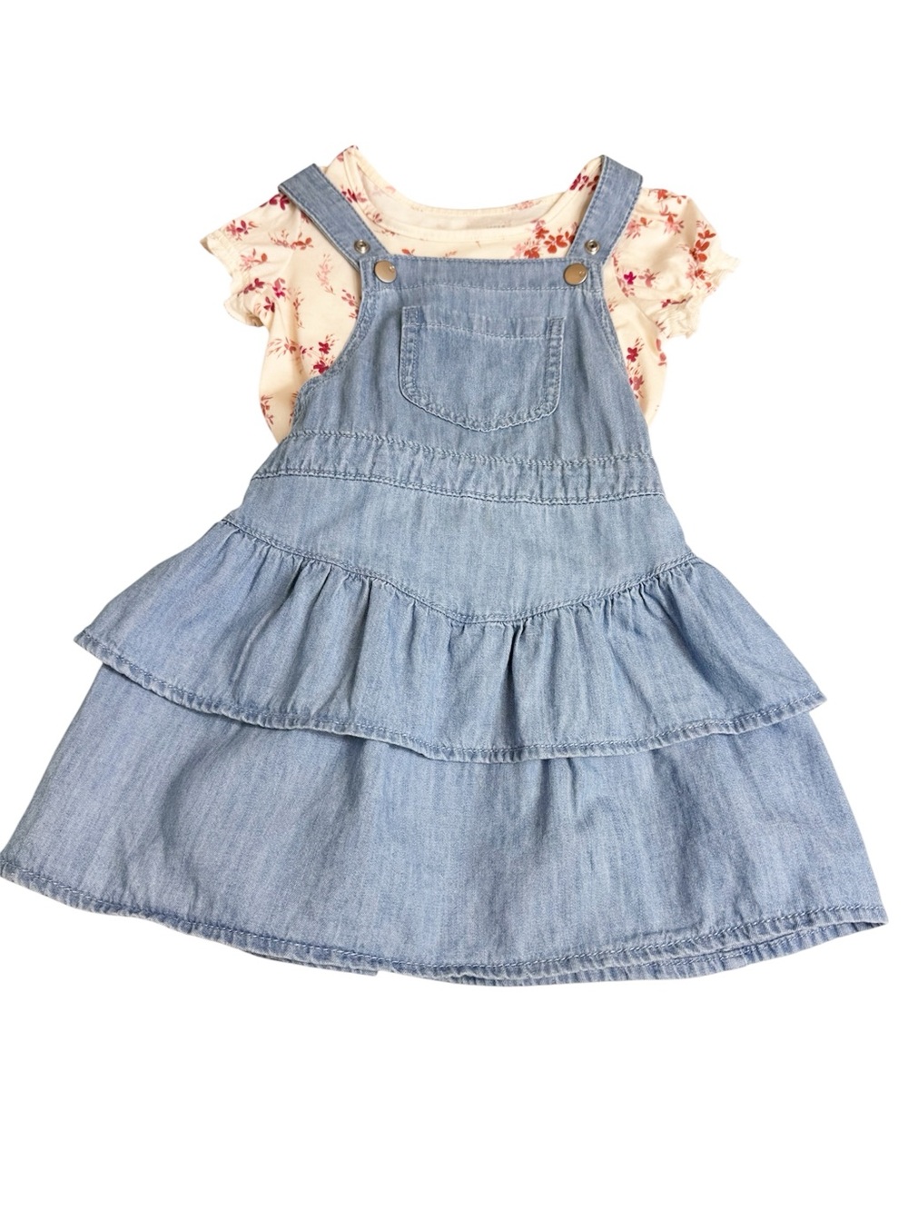 The Children's Place Toddler Girls 2 Piece Denim Dress & Floral Tee Set 3T